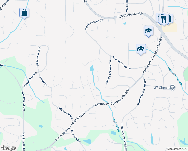 map of restaurants, bars, coffee shops, grocery stores, and more near 3130 Crestmont Way Northwest in Kennesaw