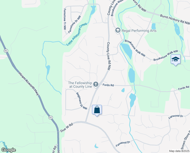 map of restaurants, bars, coffee shops, grocery stores, and more near 6209 Benbrooke Drive Northwest in Acworth