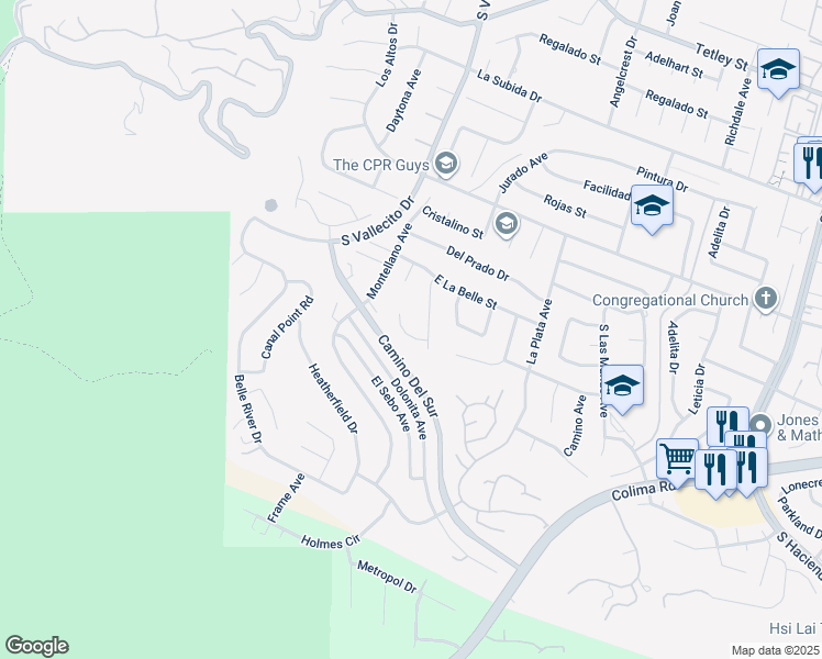 map of restaurants, bars, coffee shops, grocery stores, and more near 15331 Lilian Place in Hacienda Heights