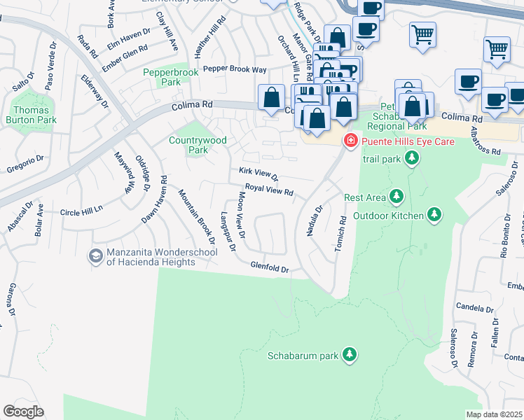 map of restaurants, bars, coffee shops, grocery stores, and more near 17011 Bracewood Drive in Hacienda Heights
