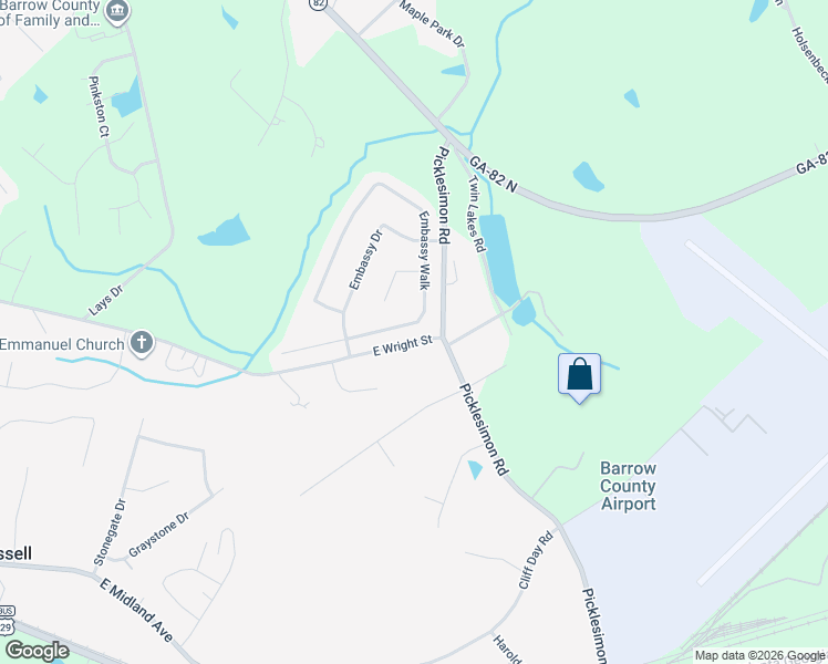 map of restaurants, bars, coffee shops, grocery stores, and more near 103 Picklesimon Road in Winder