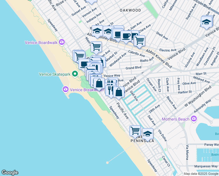 map of restaurants, bars, coffee shops, grocery stores, and more near 1914 Pacific Avenue in Los Angeles