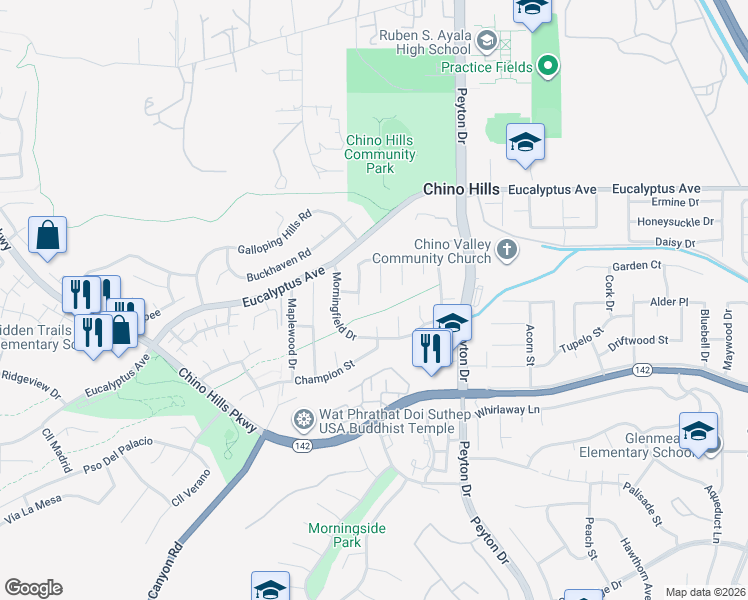 map of restaurants, bars, coffee shops, grocery stores, and more near 14728 Fieldflower Circle in Chino Hills