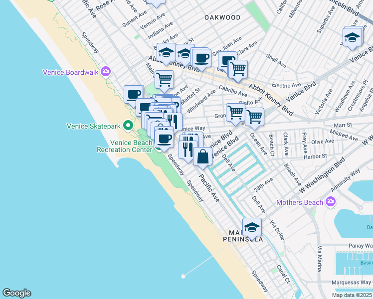 map of restaurants, bars, coffee shops, grocery stores, and more near 1912 Pacific Avenue in Los Angeles