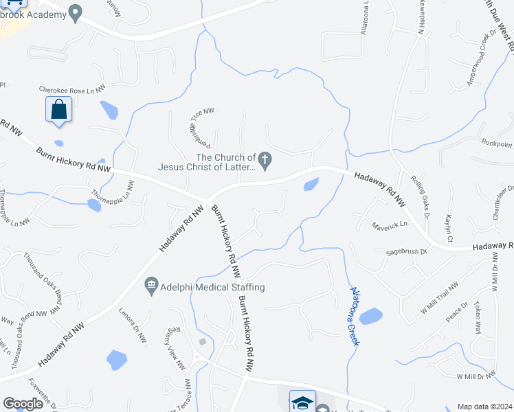 map of restaurants, bars, coffee shops, grocery stores, and more near 1250 Darden Court Northwest in Kennesaw