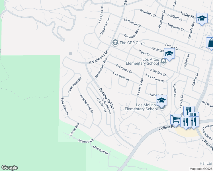 map of restaurants, bars, coffee shops, grocery stores, and more near 15331 Lilian Place in Hacienda Heights