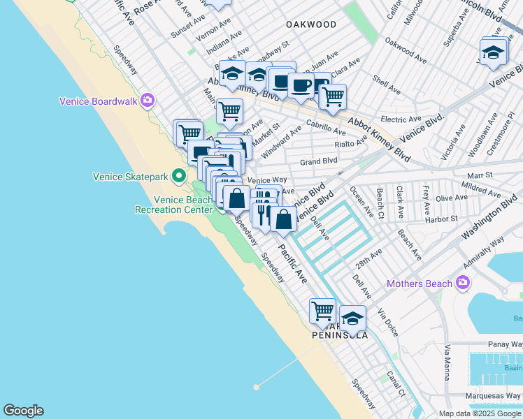 map of restaurants, bars, coffee shops, grocery stores, and more near in Los Angeles