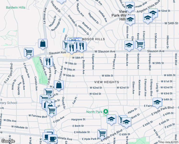 map of restaurants, bars, coffee shops, grocery stores, and more near 4316 West 59th Place in Los Angeles