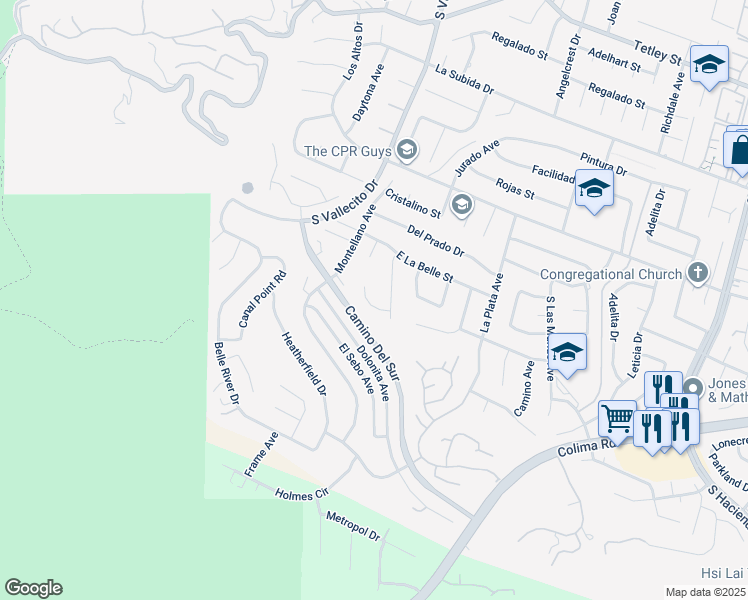 map of restaurants, bars, coffee shops, grocery stores, and more near 15331 Lilian Place in Hacienda Heights