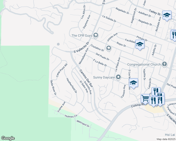 map of restaurants, bars, coffee shops, grocery stores, and more near 15331 Lilian Place in Hacienda Heights