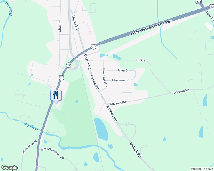 map of restaurants, bars, coffee shops, grocery stores, and more near 93 Pine Forest Drive in Cedartown