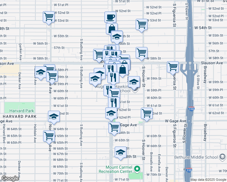 map of restaurants, bars, coffee shops, grocery stores, and more near in Los Angeles