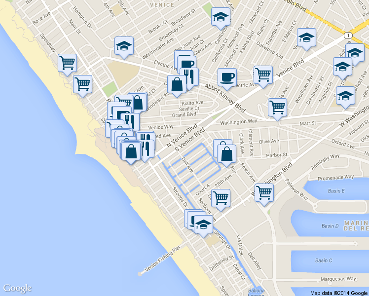 map of restaurants, bars, coffee shops, grocery stores, and more near in Los Angeles