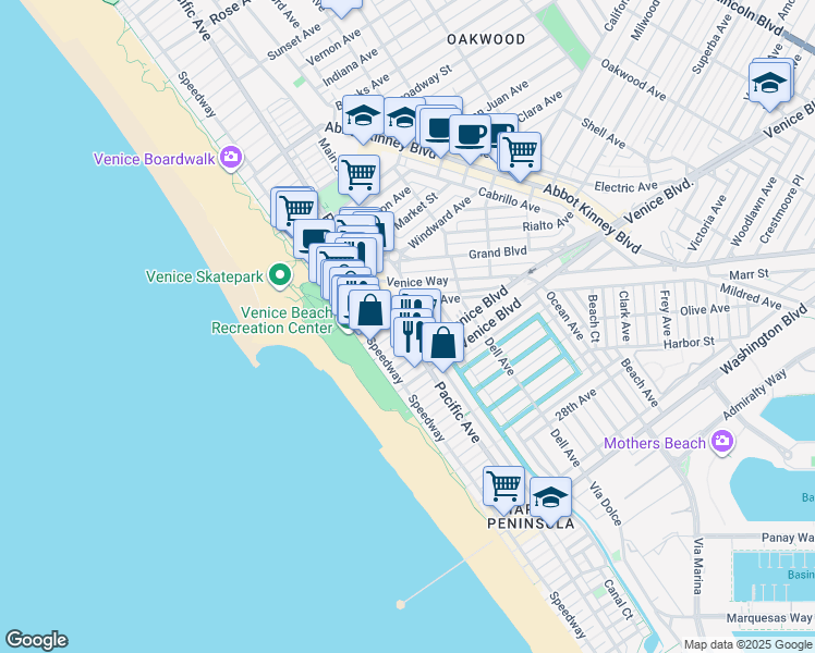 map of restaurants, bars, coffee shops, grocery stores, and more near in Los Angeles