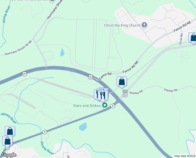 map of restaurants, bars, coffee shops, grocery stores, and more near 1202 University Parkway in Dacula
