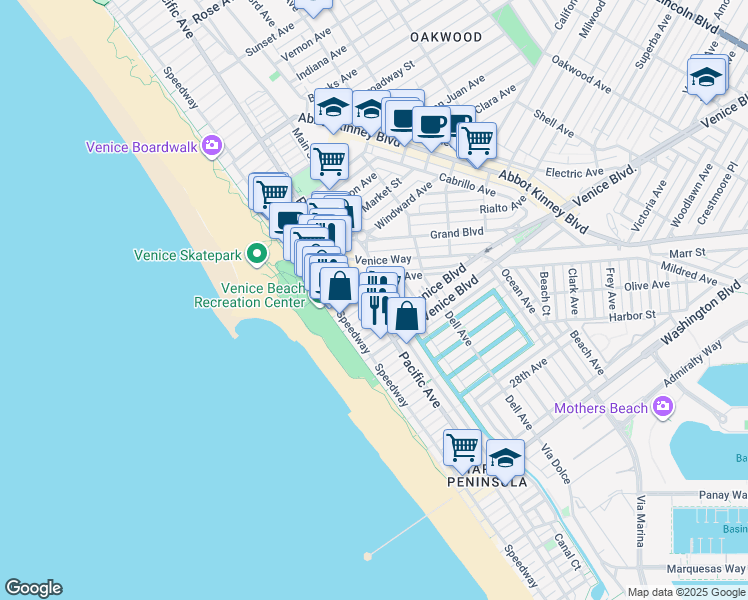 map of restaurants, bars, coffee shops, grocery stores, and more near in Los Angeles