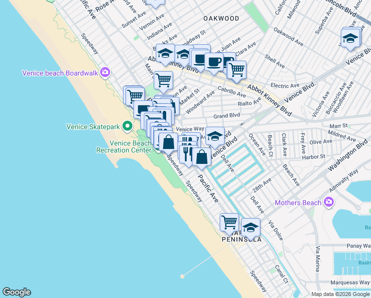 map of restaurants, bars, coffee shops, grocery stores, and more near 1912 Pacific Avenue in Los Angeles