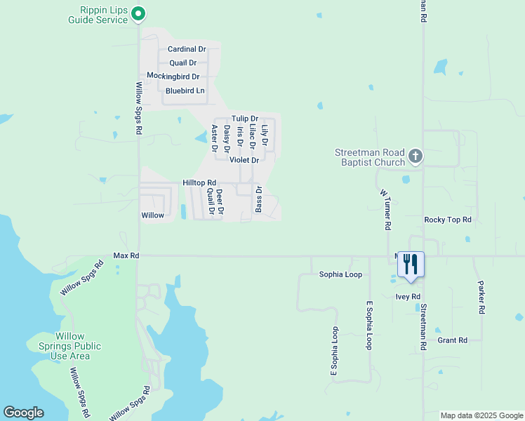 map of restaurants, bars, coffee shops, grocery stores, and more near 15 Flounder Road in Mead