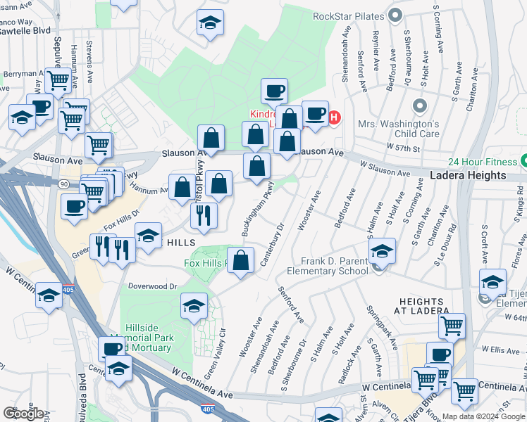 map of restaurants, bars, coffee shops, grocery stores, and more near in Culver City