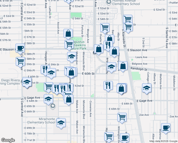 map of restaurants, bars, coffee shops, grocery stores, and more near 6000 Miramonte Boulevard in Los Angeles