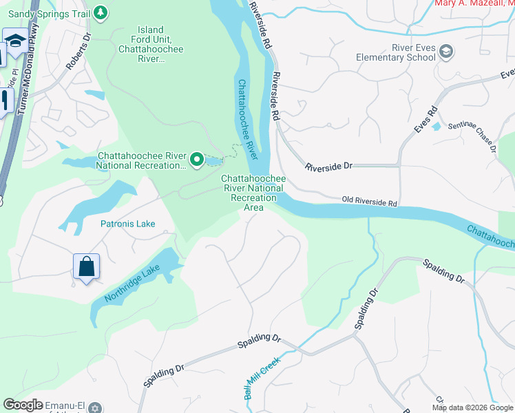 map of restaurants, bars, coffee shops, grocery stores, and more near 8450 Lazy Oaks Court in Atlanta
