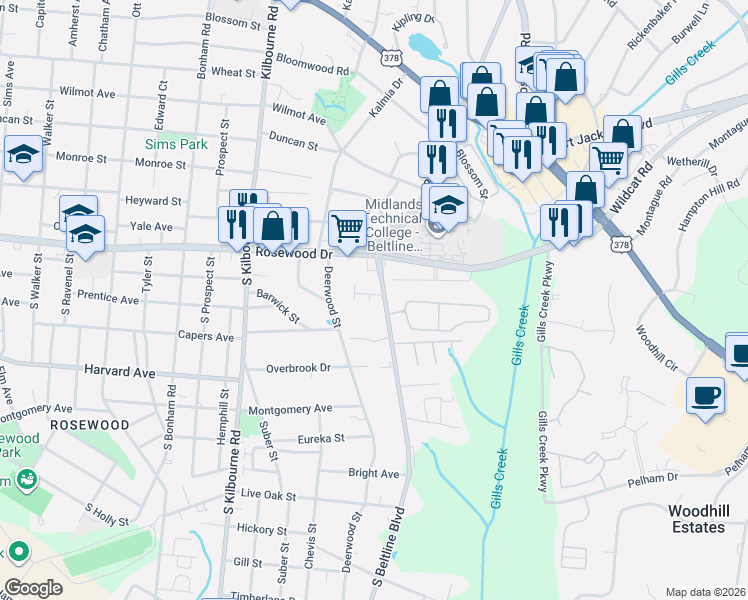 map of restaurants, bars, coffee shops, grocery stores, and more near 402 South Beltline Boulevard in Columbia