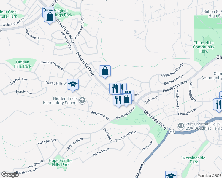 map of restaurants, bars, coffee shops, grocery stores, and more near 2515 Pointe Coupee in Chino Hills