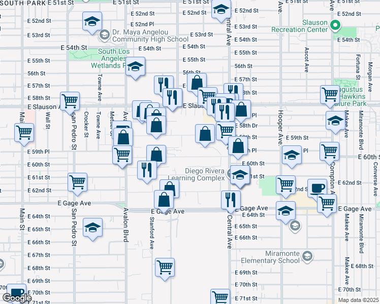 map of restaurants, bars, coffee shops, grocery stores, and more near 846 East 60th Street in Los Angeles