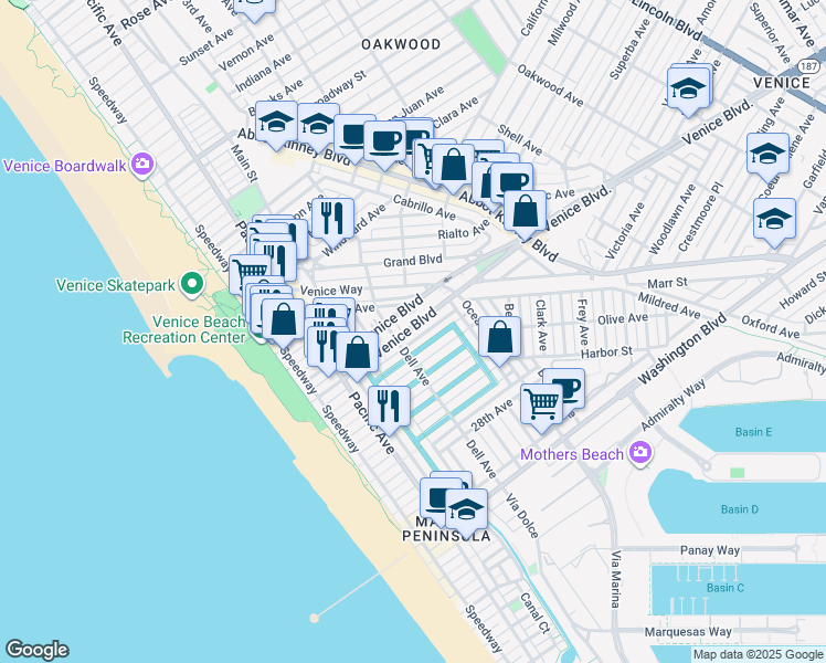 map of restaurants, bars, coffee shops, grocery stores, and more near 405 Carroll Court in Los Angeles