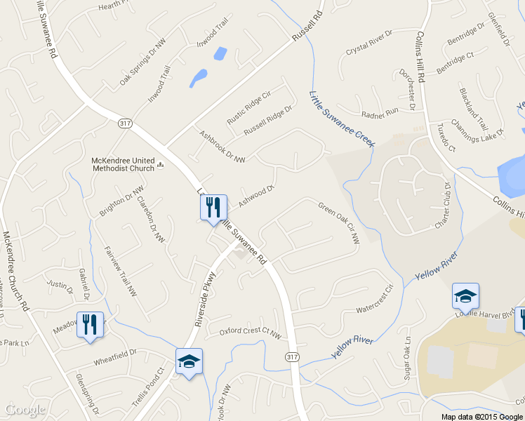 map of restaurants, bars, coffee shops, grocery stores, and more near 1404 Lawrenceville Suwanee Road in Lawrenceville