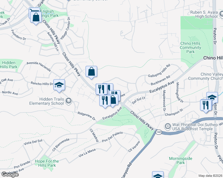 map of restaurants, bars, coffee shops, grocery stores, and more near 2640 Pointe Coupee in Chino Hills