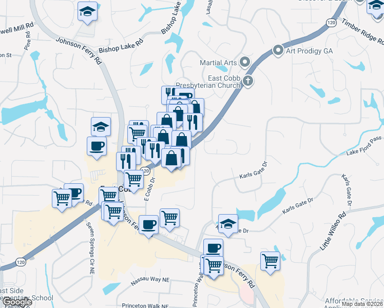 map of restaurants, bars, coffee shops, grocery stores, and more near 1483 Heritage Glen Drive in Marietta