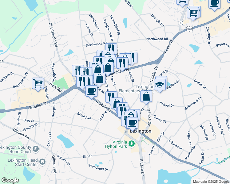 map of restaurants, bars, coffee shops, grocery stores, and more near 226 West Butler Street in Lexington