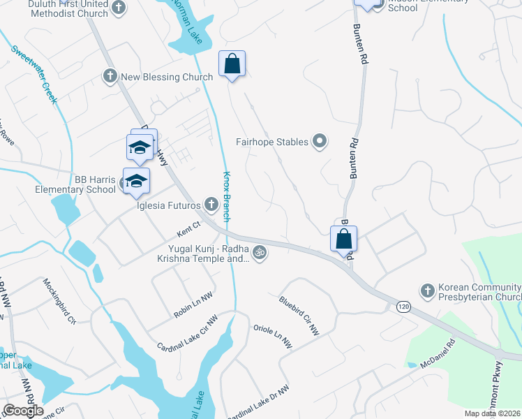 map of restaurants, bars, coffee shops, grocery stores, and more near 2989 Hickory Run Circle Northwest in Duluth