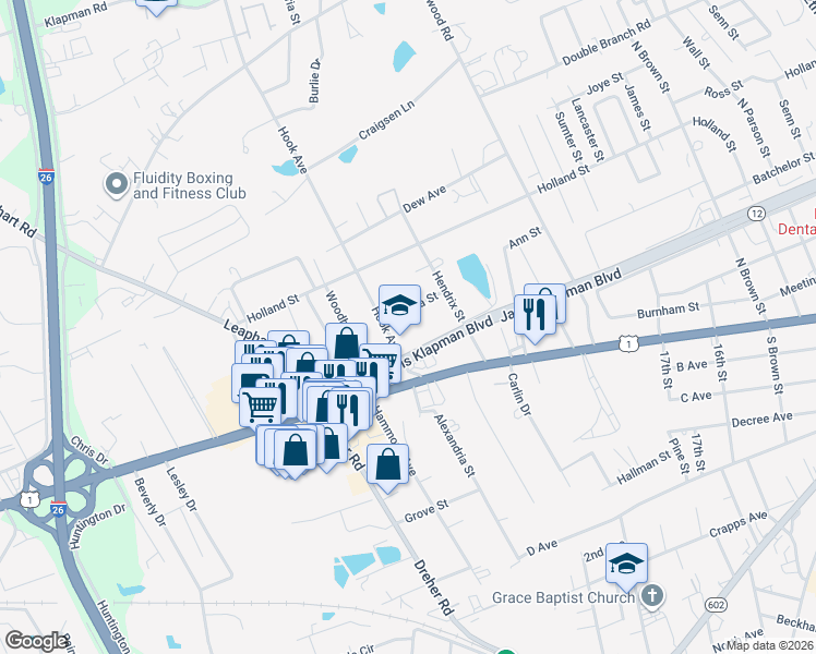map of restaurants, bars, coffee shops, grocery stores, and more near 114 Hook Avenue in West Columbia