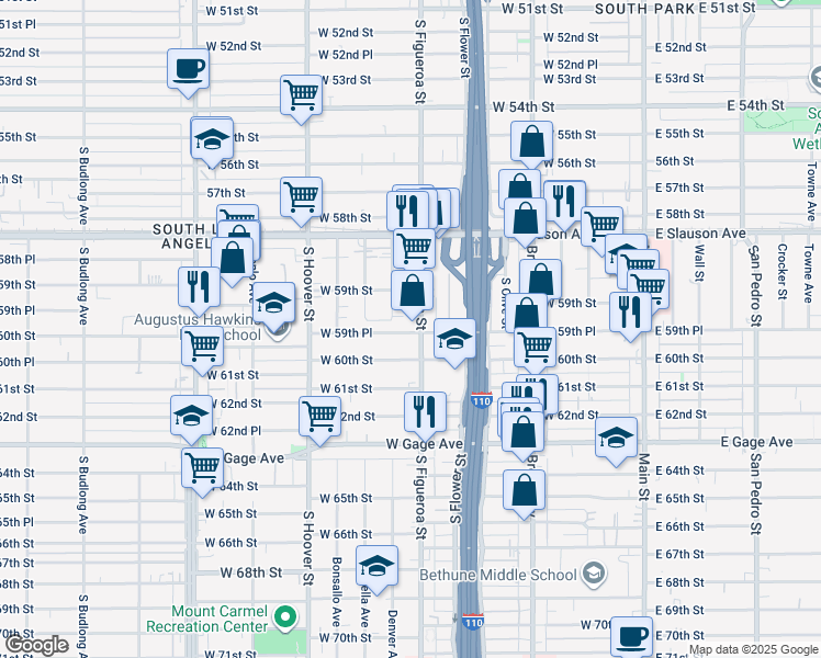 map of restaurants, bars, coffee shops, grocery stores, and more near in Los Angeles