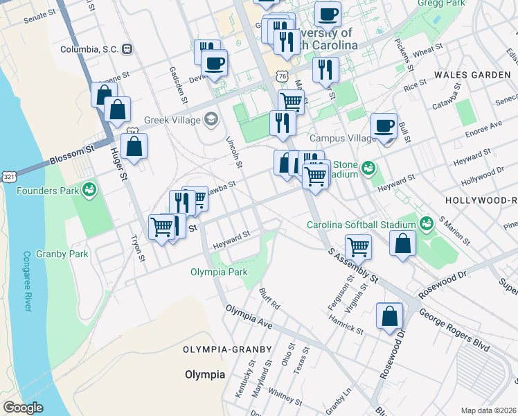 map of restaurants, bars, coffee shops, grocery stores, and more near 12 Cottonplace Lane in Columbia