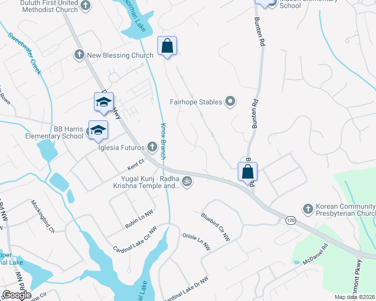 map of restaurants, bars, coffee shops, grocery stores, and more near 2989 Hickory Run Circle Northwest in Duluth