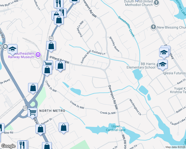 map of restaurants, bars, coffee shops, grocery stores, and more near 3425 Highland Pine Drive Northwest in Duluth