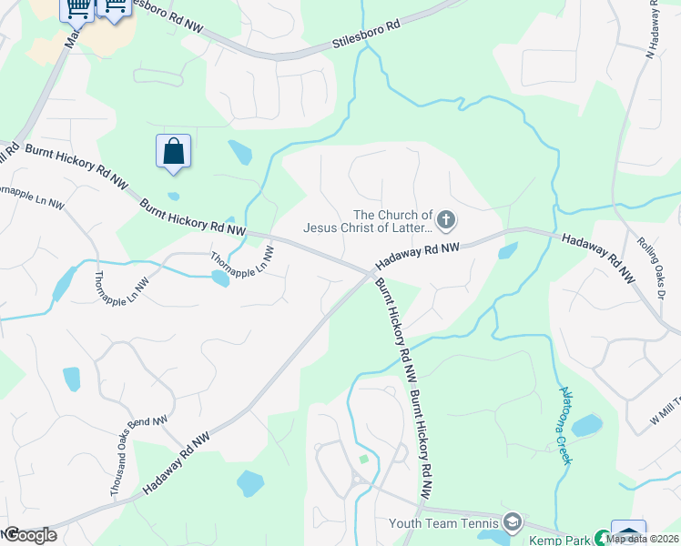 map of restaurants, bars, coffee shops, grocery stores, and more near 4906 Hadaway Garden Way Northwest in Kennesaw