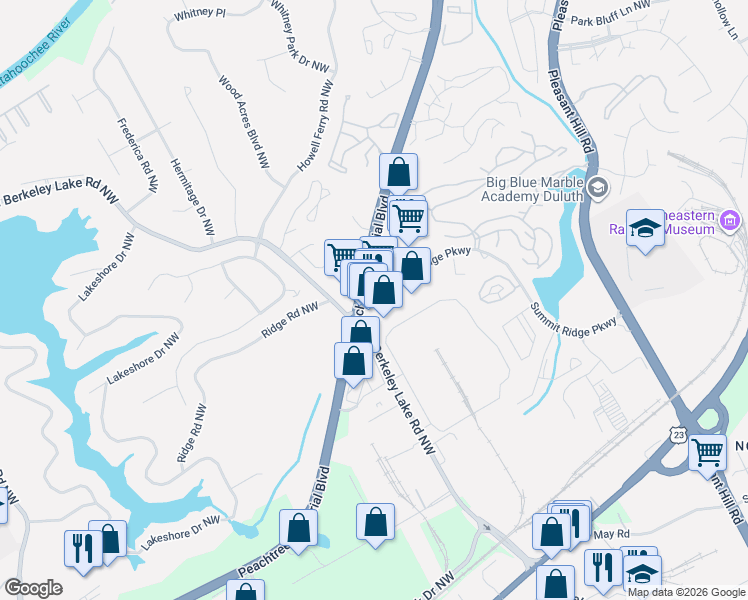 map of restaurants, bars, coffee shops, grocery stores, and more near 3920 Peachtree Industrial Boulevard in Duluth