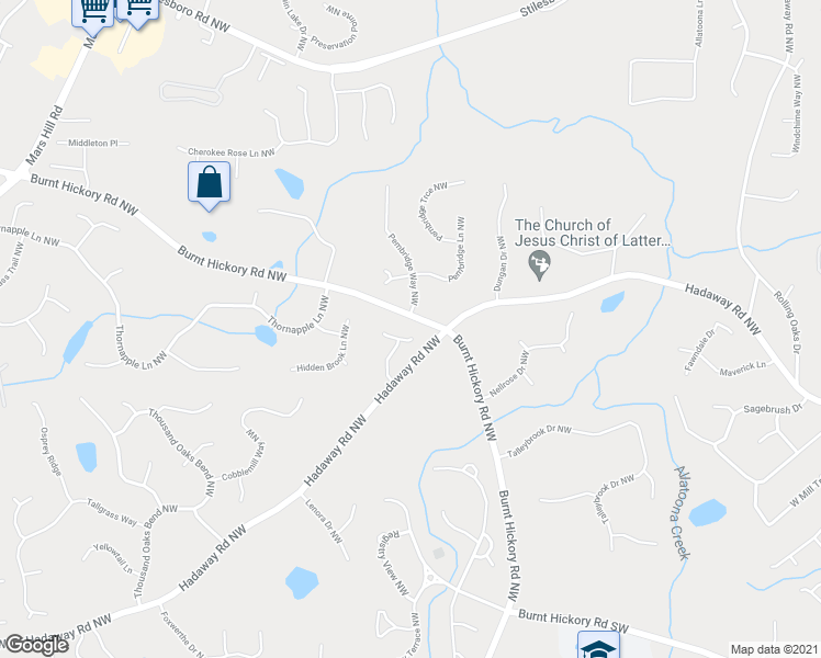 map of restaurants, bars, coffee shops, grocery stores, and more near 4906 Hadaway Garden Way Northwest in Kennesaw