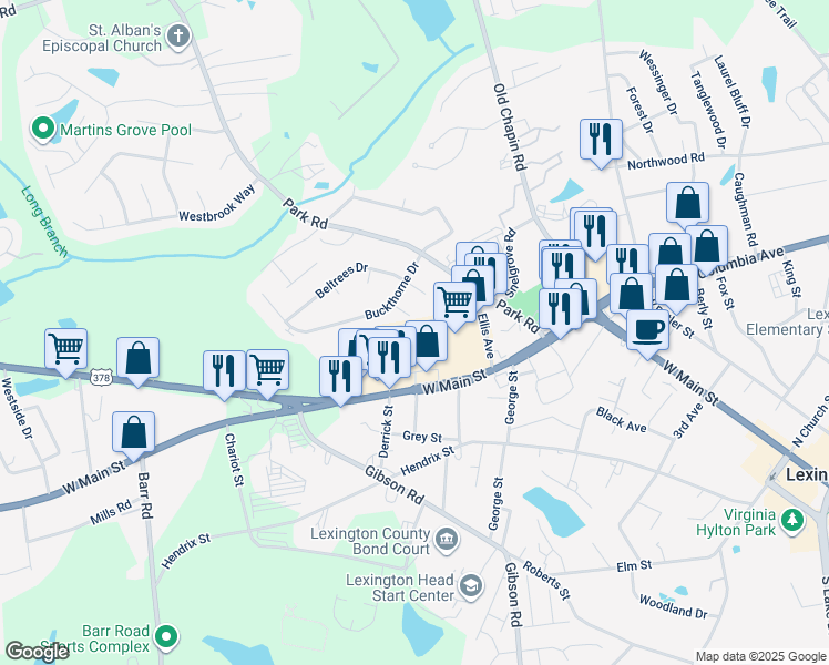 map of restaurants, bars, coffee shops, grocery stores, and more near 748 West Main Street in Lexington