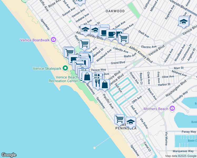 map of restaurants, bars, coffee shops, grocery stores, and more near in Los Angeles
