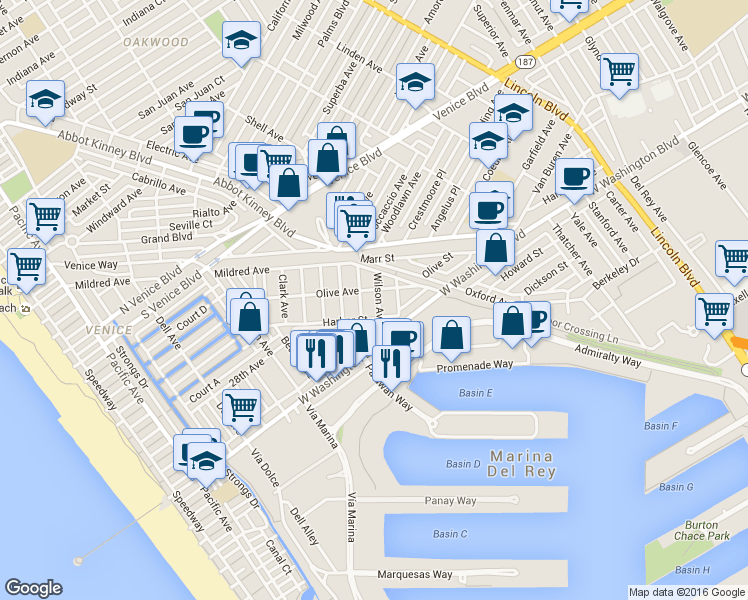 map of restaurants, bars, coffee shops, grocery stores, and more near 2413 Wilson Avenue in Los Angeles