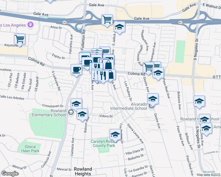 map of restaurants, bars, coffee shops, grocery stores, and more near 1788 Sierra Leone Avenue in Rowland Heights