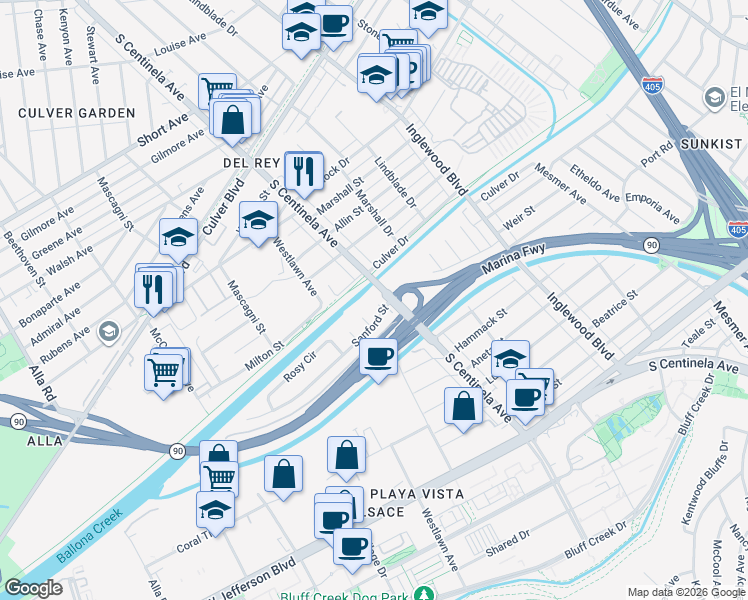 map of restaurants, bars, coffee shops, grocery stores, and more near 5118 Edsel Avenue in Los Angeles