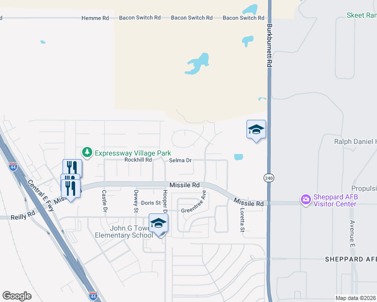 map of restaurants, bars, coffee shops, grocery stores, and more near 2210 Selma Drive in Wichita Falls
