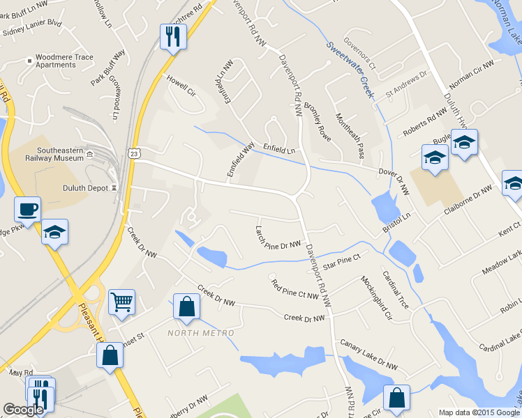 map of restaurants, bars, coffee shops, grocery stores, and more near 3425 Highland Pine Drive Northwest in Duluth