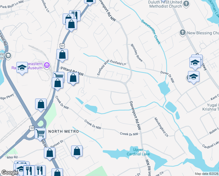 map of restaurants, bars, coffee shops, grocery stores, and more near 3467 Larch Pine Drive Northwest in Duluth
